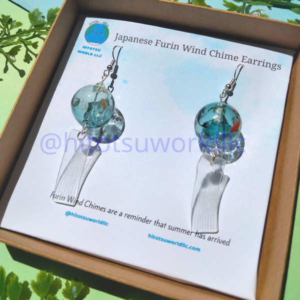 Teal Furin with Koi Fish and Kanji Earrings