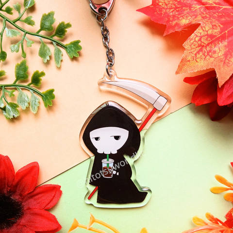 Grim Reaper with Iced Coffee Keychains