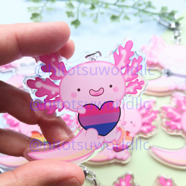 Bisexual Pride Axolotl Keychains