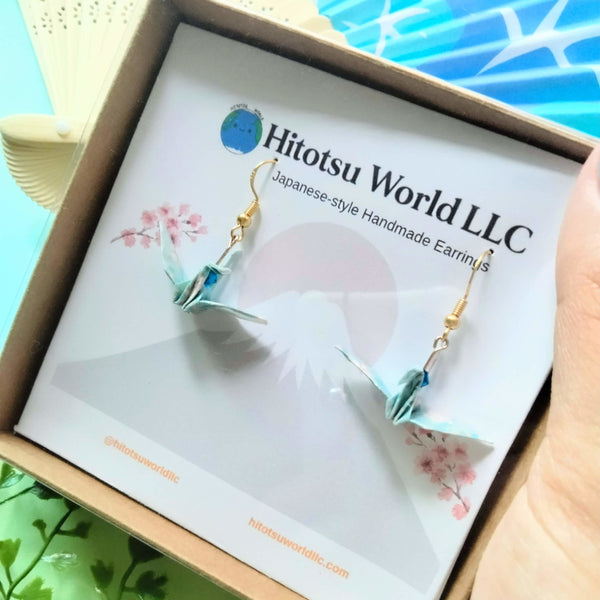 Blue Origami Crane Earrings