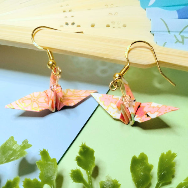 Pink Origami Crane Earrings
