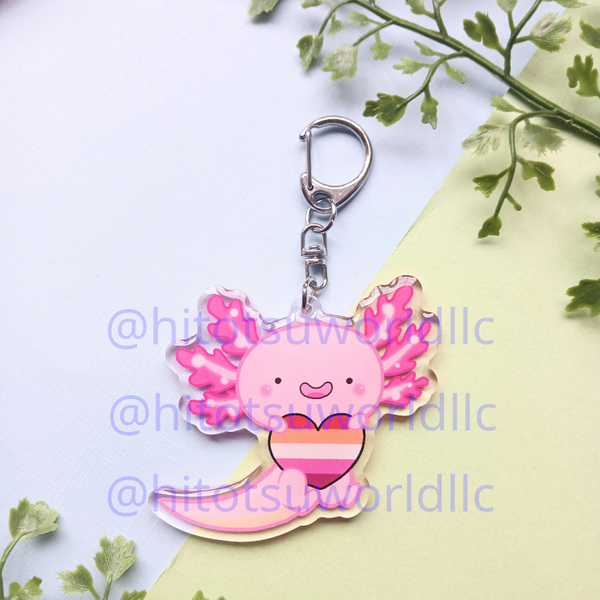 Lesbian Pride Axolotl Keychains