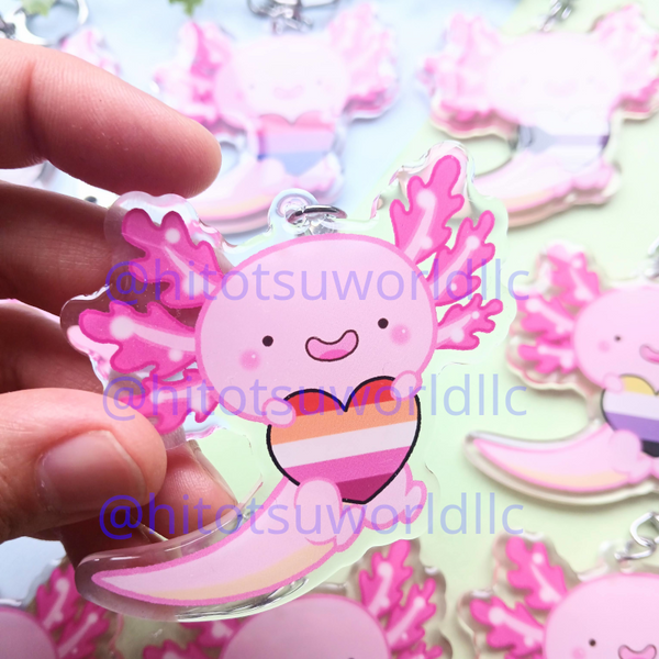 Lesbian Pride Axolotl Keychains