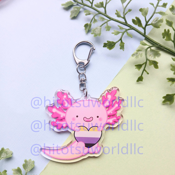 Nonbinary Pride Axolotl Keychains