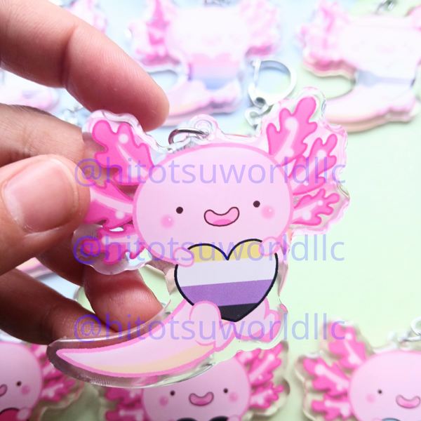 Nonbinary Pride Axolotl Keychains