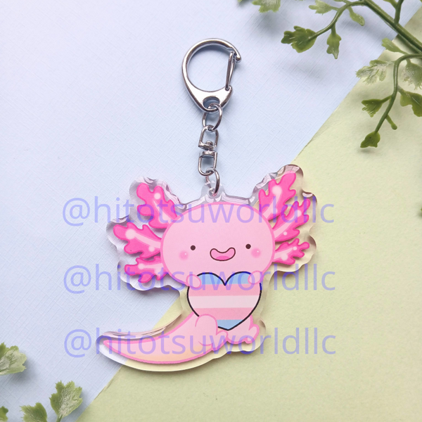 Transgender Pride Axolotl Keychains