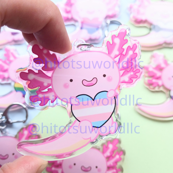 Transgender Pride Axolotl Keychains