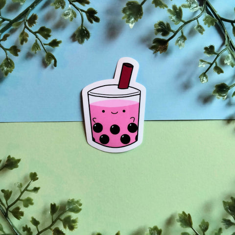 Pink Strawberry Boba Milk Tea Stickers