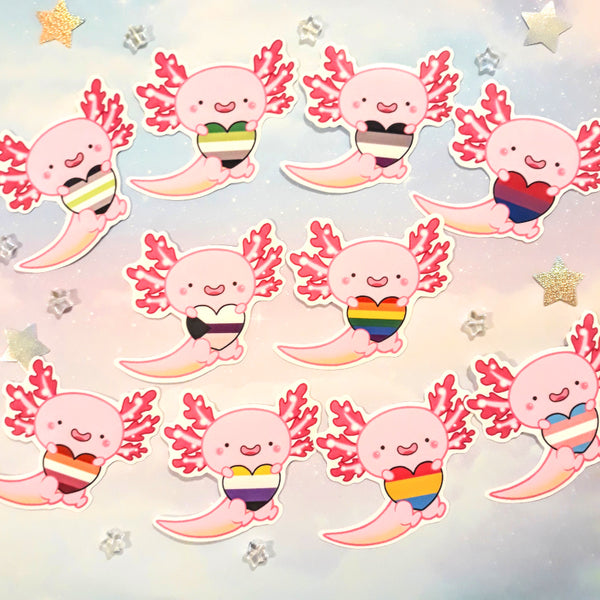 Waterproof Asexual Pride Axolotl Stickers